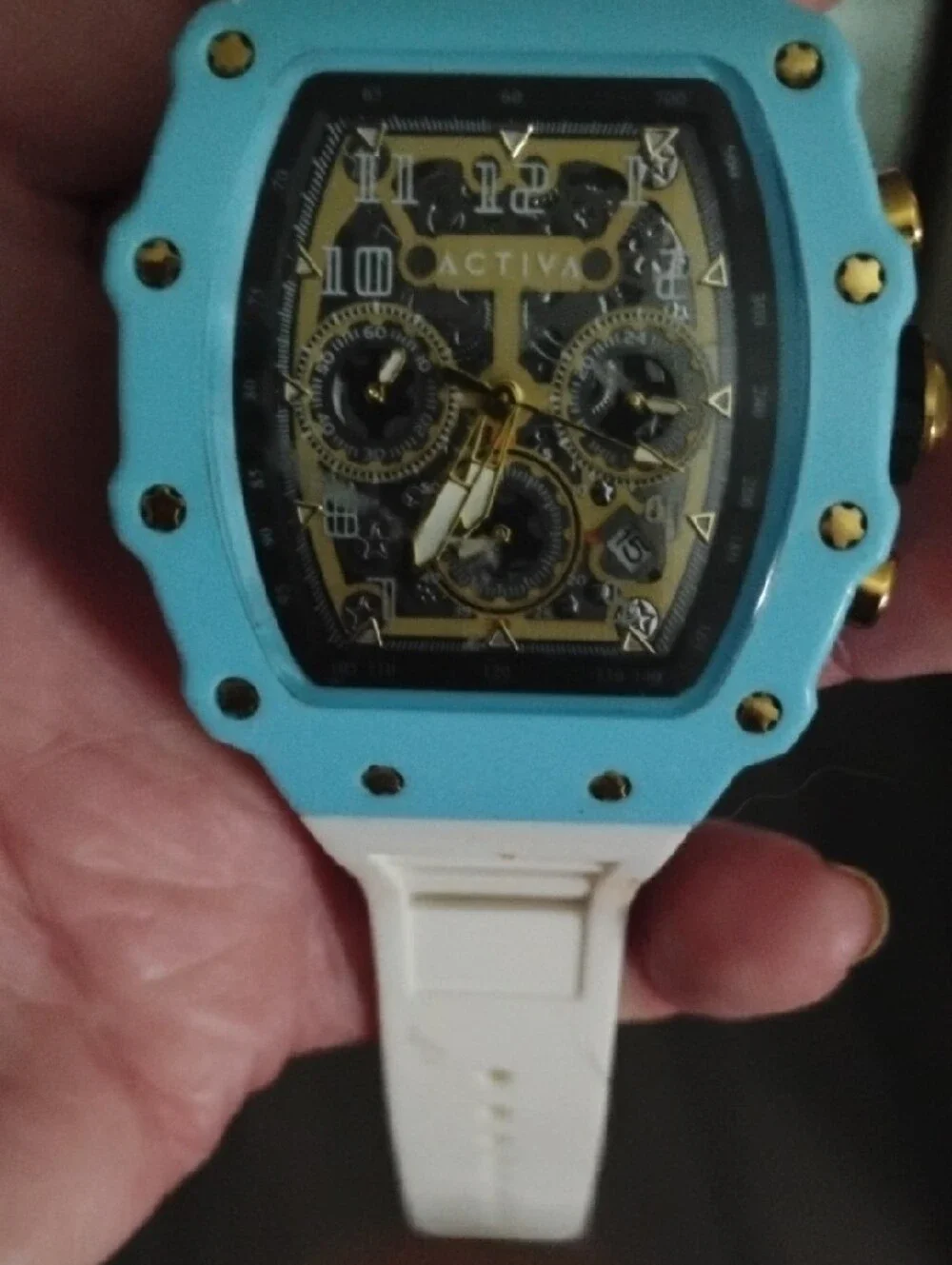 Unbranded Blue and White Sport Smartwatch with Gold Accents